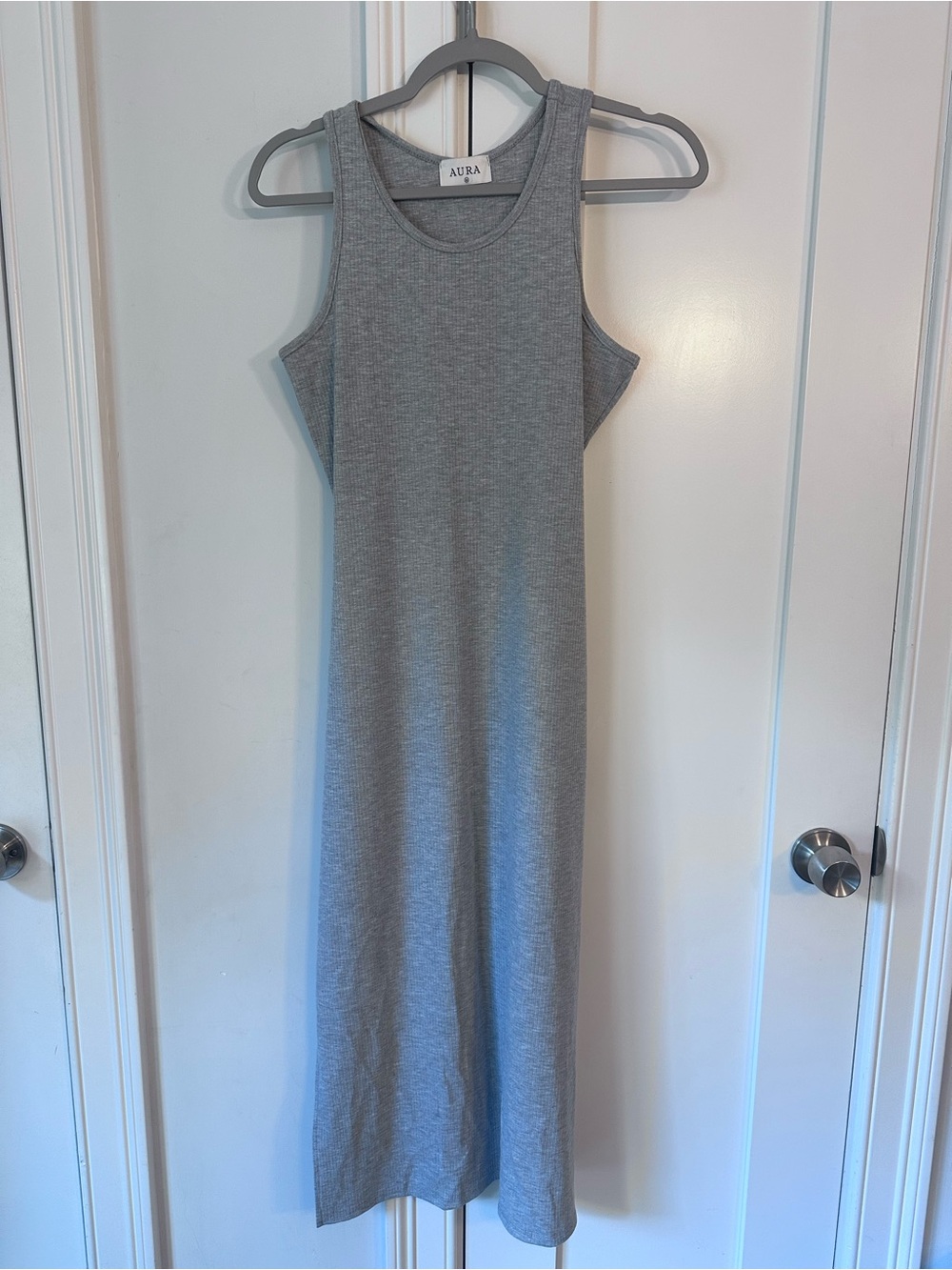 Aura Grey Ribbed Tank Maxi Dress